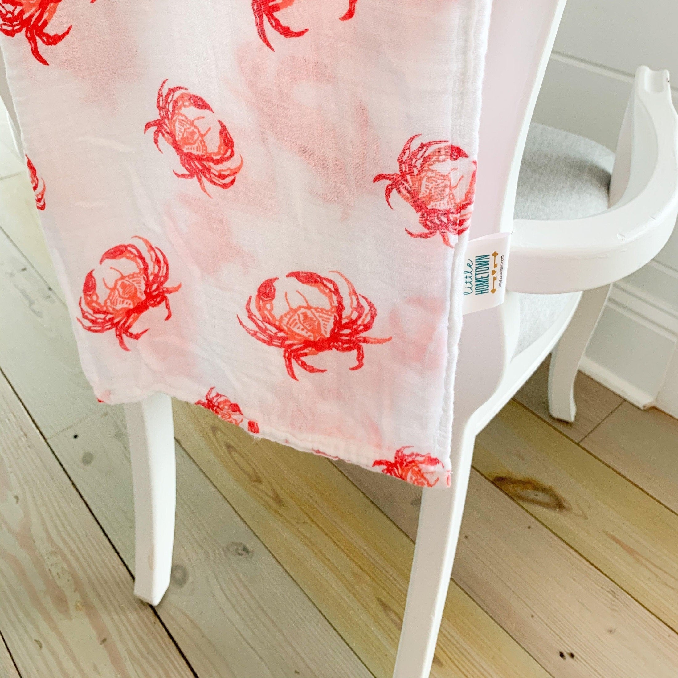 Gift Set: Pink Crab Baby Muslin Swaddle Blanket And Burp Cloth/bib Combo