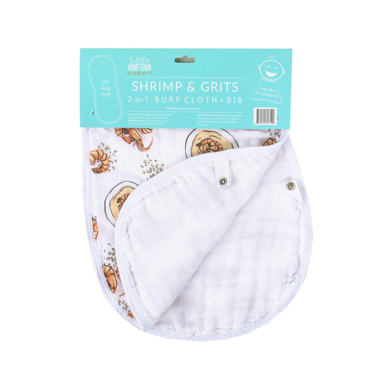 Gift Set: Shrimp'n Grits Baby Muslin Swaddle Blanket And Burp Cloth/bib Combo