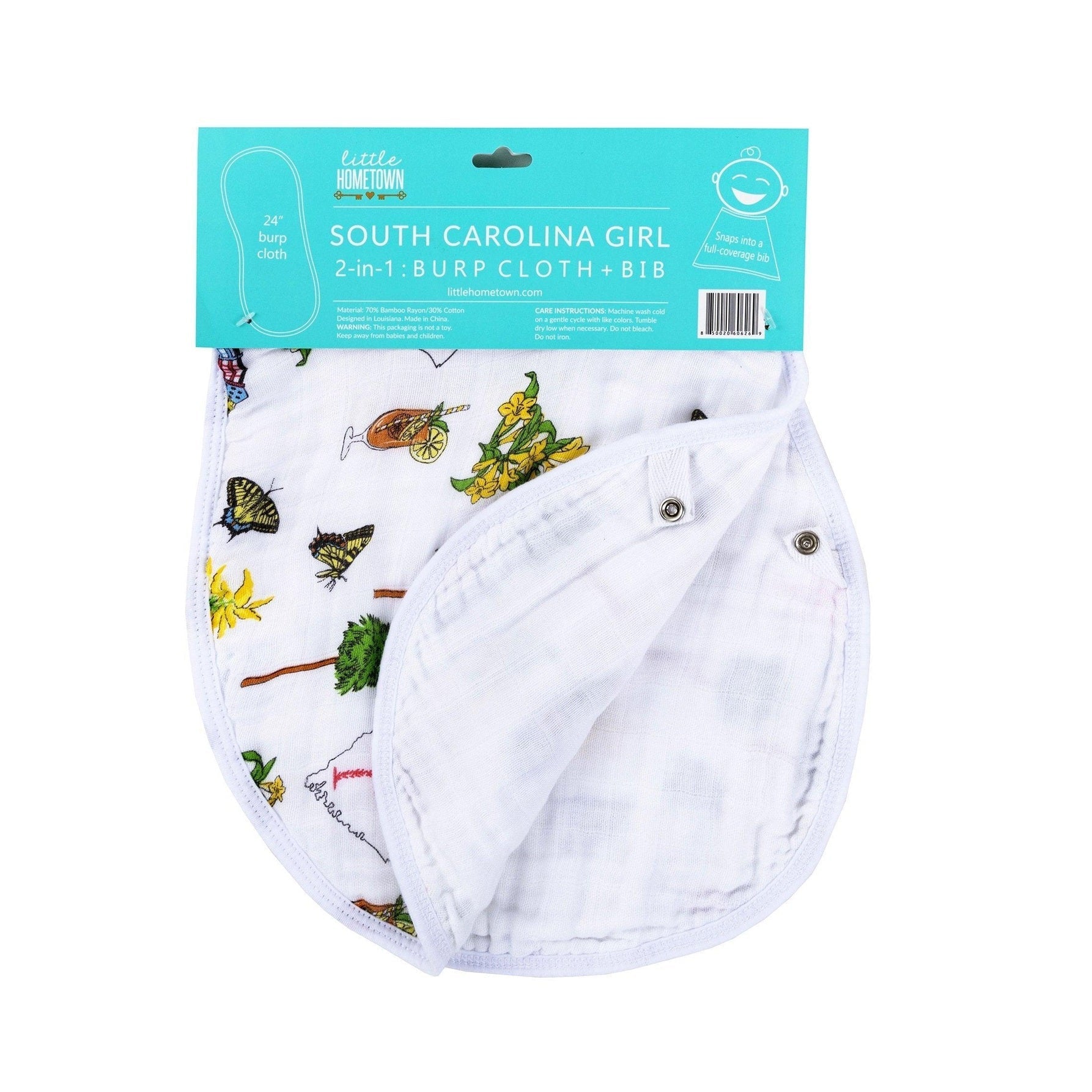 Gift Set: South Carolina Girl Baby Muslin Swaddle Blanket And Burp Cloth/bib Combo