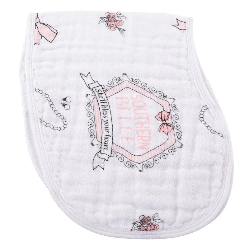 Gift Set: Southern Belle Baby Muslin Swaddle Blanket And Burp Cloth/bib Combo