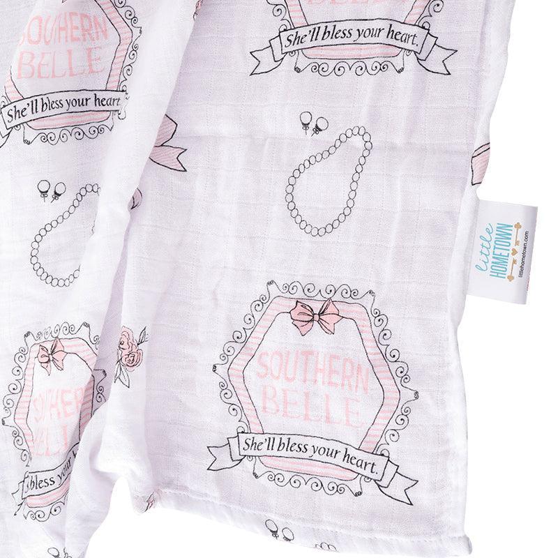 Gift Set: Southern Belle Baby Muslin Swaddle Blanket And Burp Cloth/bib Combo