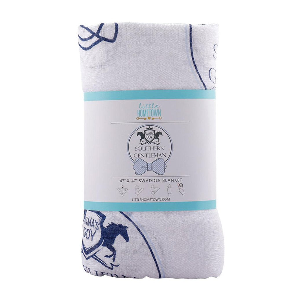 Gift Set: Southern Gentleman Baby Muslin Swaddle Blanket And Burp Cloth/bib Combo