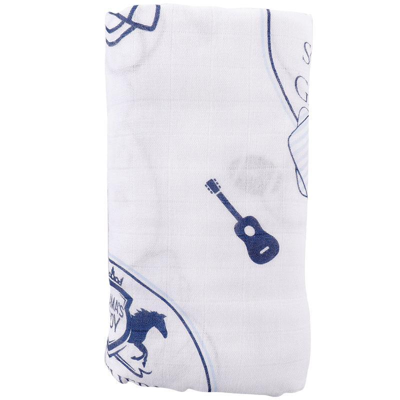 Gift Set: Southern Gentleman Baby Muslin Swaddle Blanket And Burp Cloth/bib Combo