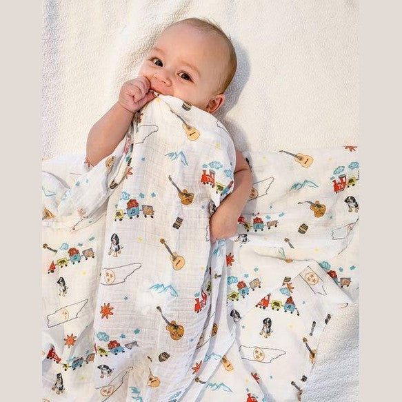 Gift Set: Tennessee Baby Muslin Swaddle Blanket And Burp Cloth/bib Combo