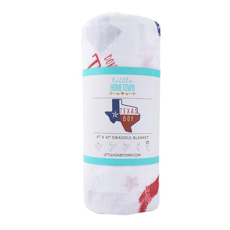 Gift Set: Texas Baby Boy Muslin Swaddle Blanket And Burp Cloth/bib Combo