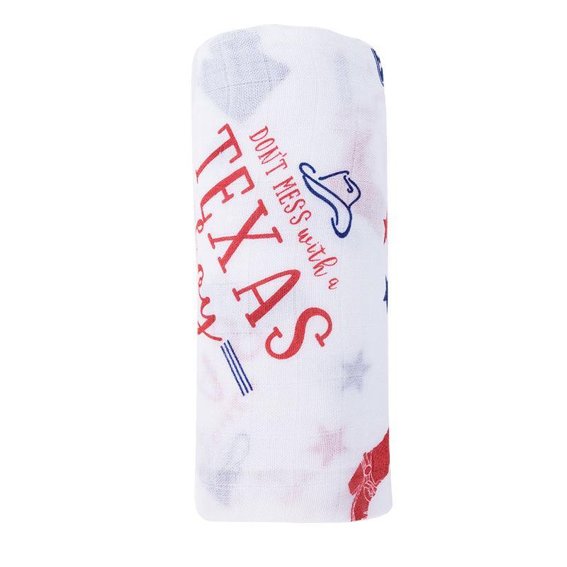 Gift Set: Texas Baby Boy Muslin Swaddle Blanket And Burp Cloth/bib Combo
