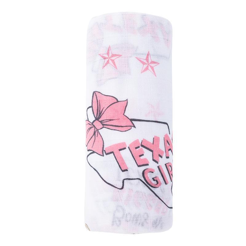 Gift Set: Texas Baby Girl Muslin Swaddle Blanket And Burp Cloth/bib Combo