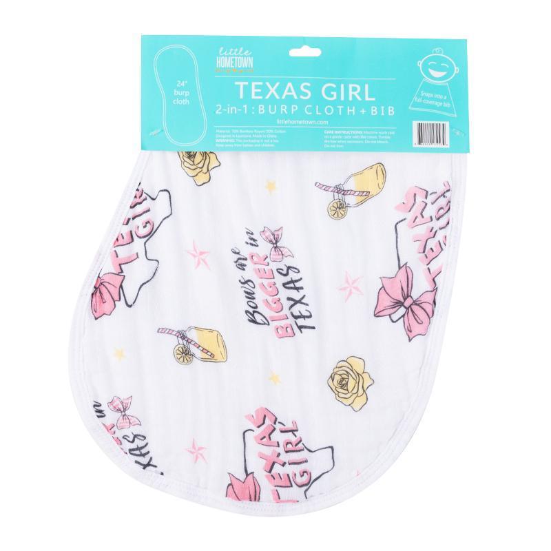 Gift Set: Texas Baby Girl Muslin Swaddle Blanket And Burp Cloth/bib Combo