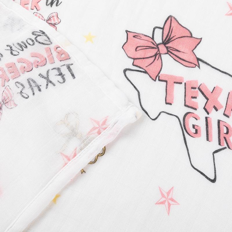 Gift Set: Texas Baby Girl Muslin Swaddle Blanket And Burp Cloth/bib Combo