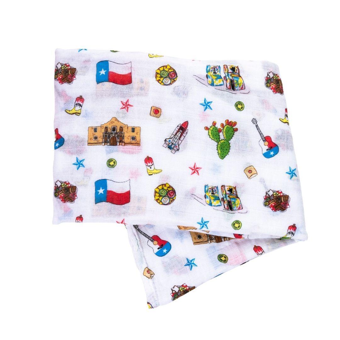 Gift Set: Texas Baby Unisex Muslin Swaddle Blanket And Burp Cloth/bib Combo