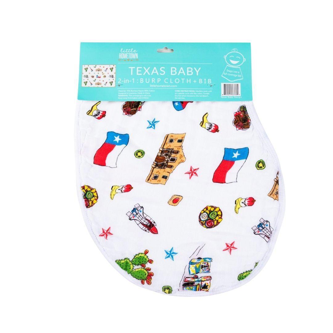 Gift Set: Texas Baby Unisex Muslin Swaddle Blanket And Burp Cloth/bib Combo
