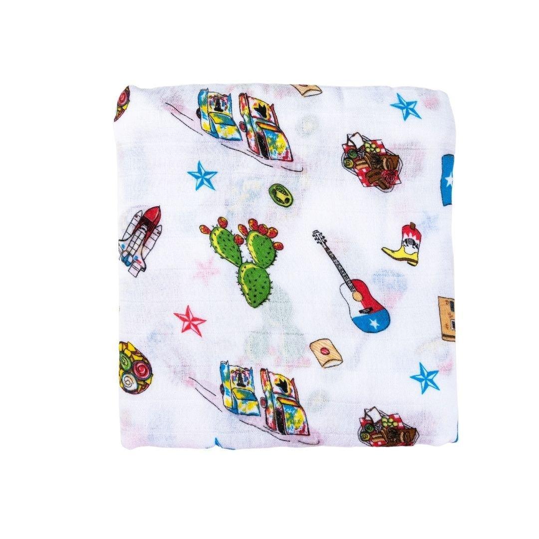 Gift Set: Texas Baby Unisex Muslin Swaddle Blanket And Burp Cloth/bib Combo