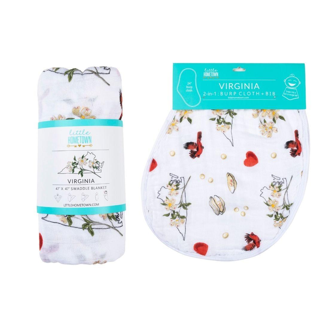 Gift Set: Virginia Baby Muslin Swaddle Blanket And Burp Cloth/bib Combo (floral)