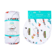 Gift Set: Virginia Baby Muslin Swaddle Blanket And Burp Cloth/bib Combo