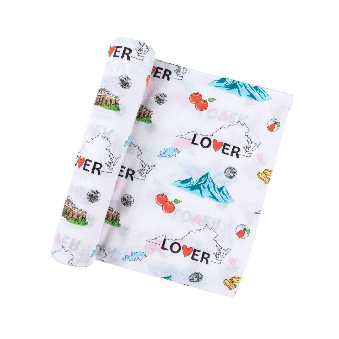 Gift Set: Virginia Baby Muslin Swaddle Blanket And Burp Cloth/bib Combo