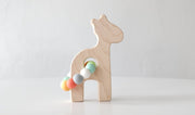 Giraffe Wooden Baby Grasping Toy With Teething Beads