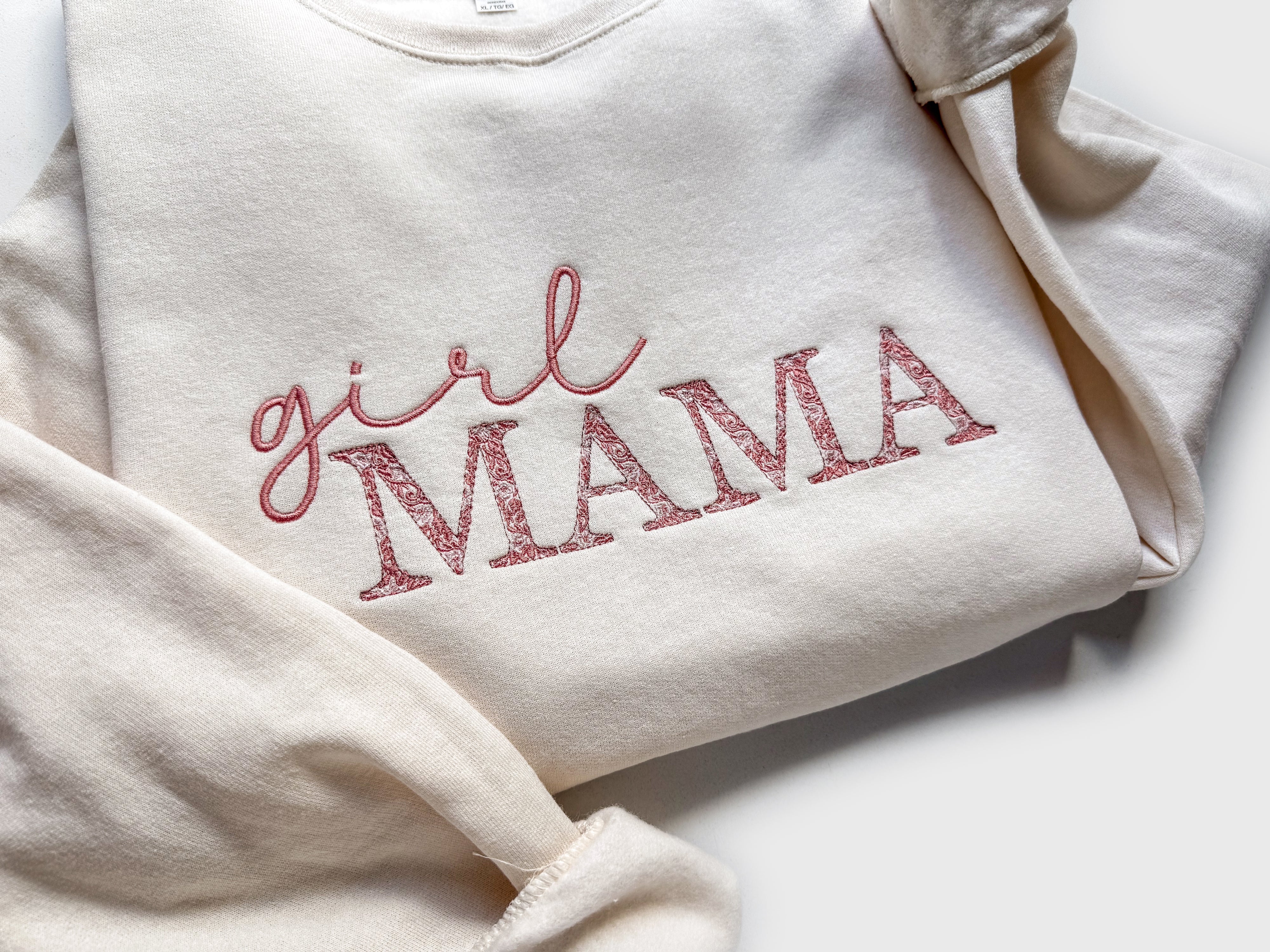 Pink Floral Girl Mama Embroidered Sweatshirt