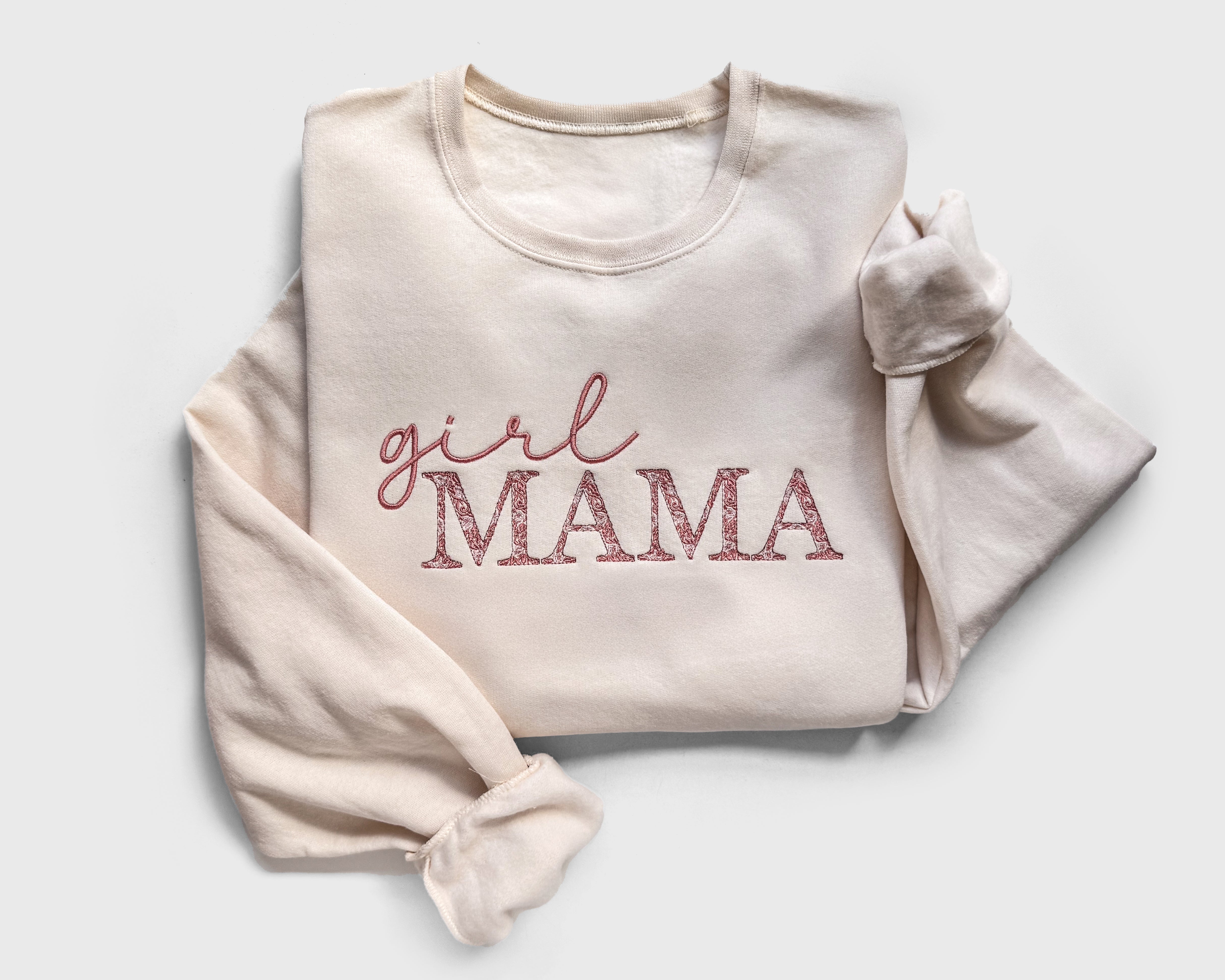 Pink Floral Girl Mama Embroidered Sweatshirt