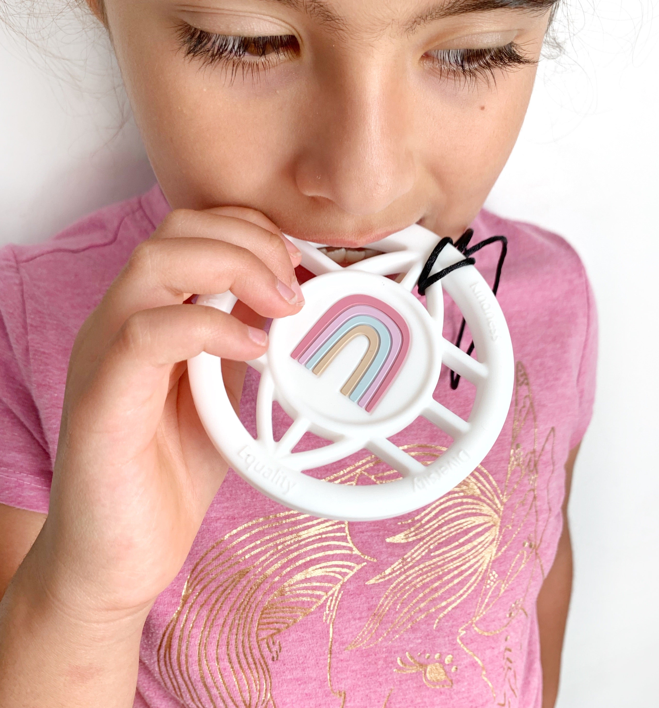 Rainbow World Teether Necklace | Bpa-free Chew Sensory Pendant