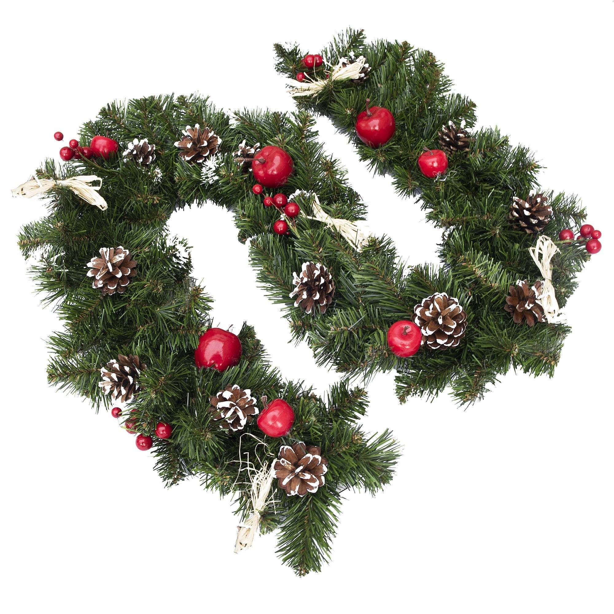 Ukrainian Christmas Garland W. Straw Bows, Apples & Pine Cones 59 Inches