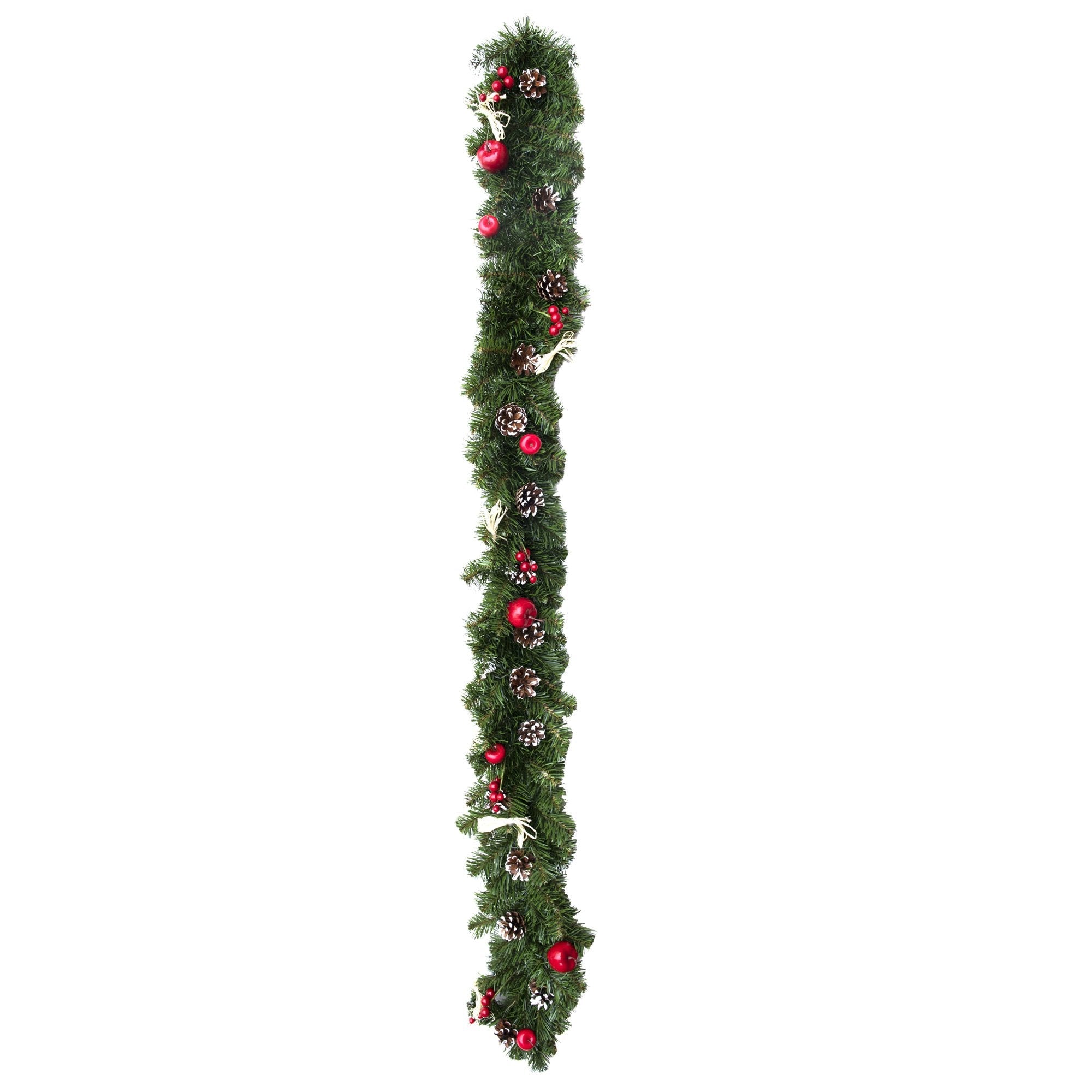 Ukrainian Christmas Garland W. Straw Bows, Apples & Pine Cones 59 Inches