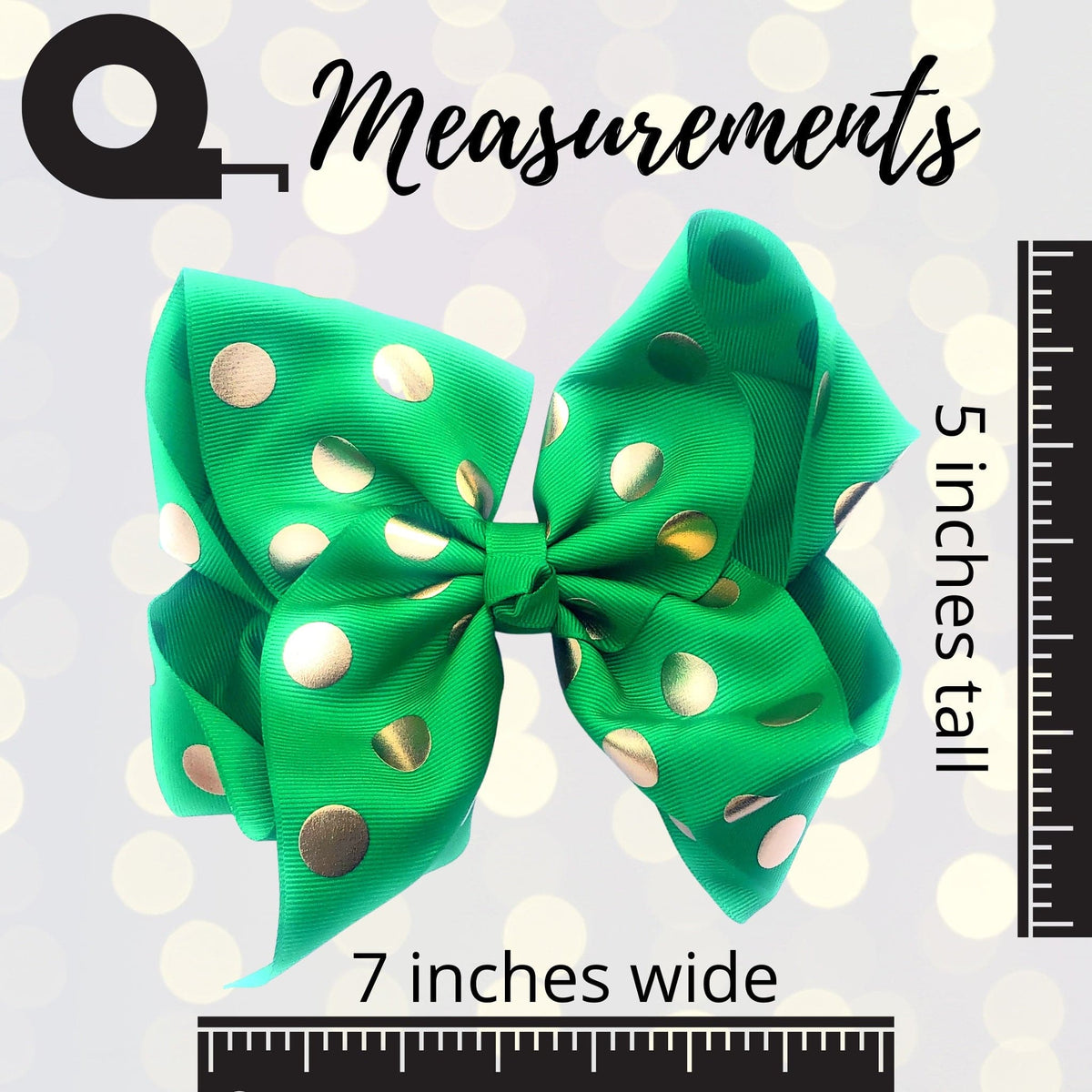 Girls 7 Inch Metallic Gold Polka Dot Grosgrain Hair Bow On Alligator Clip