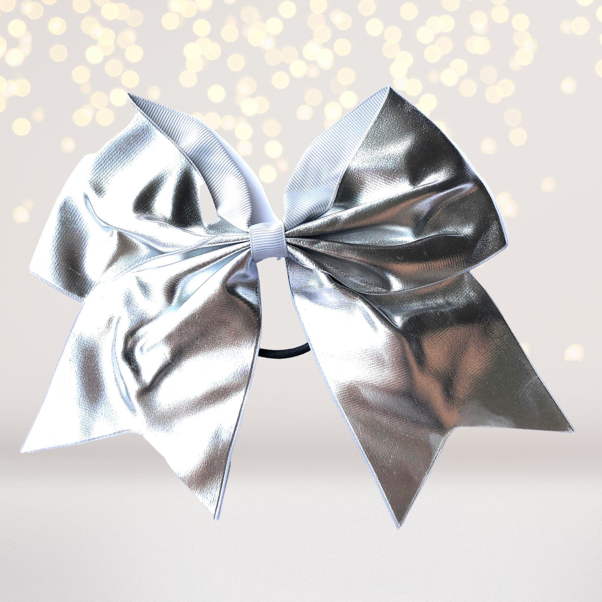 Girls 7 Inch Metallic Shiny Holographic Cheer Bow Ponytail Holder