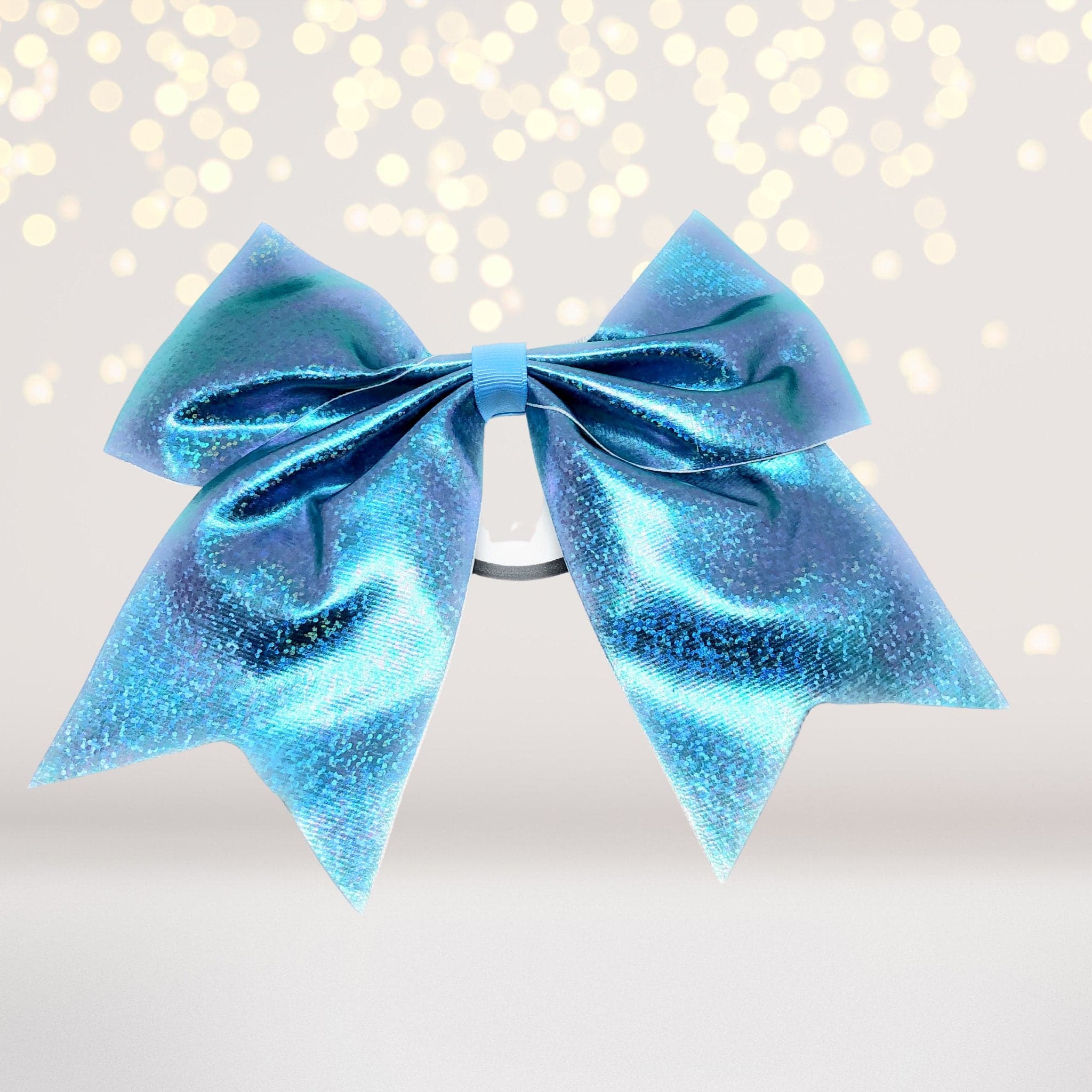 Girls 7 Inch Metallic Shiny Holographic Cheer Bow Ponytail Holder