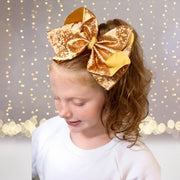 Girls 8 Inch Metallic Grosgrain Boutique Hair Bow On Alligator Clip