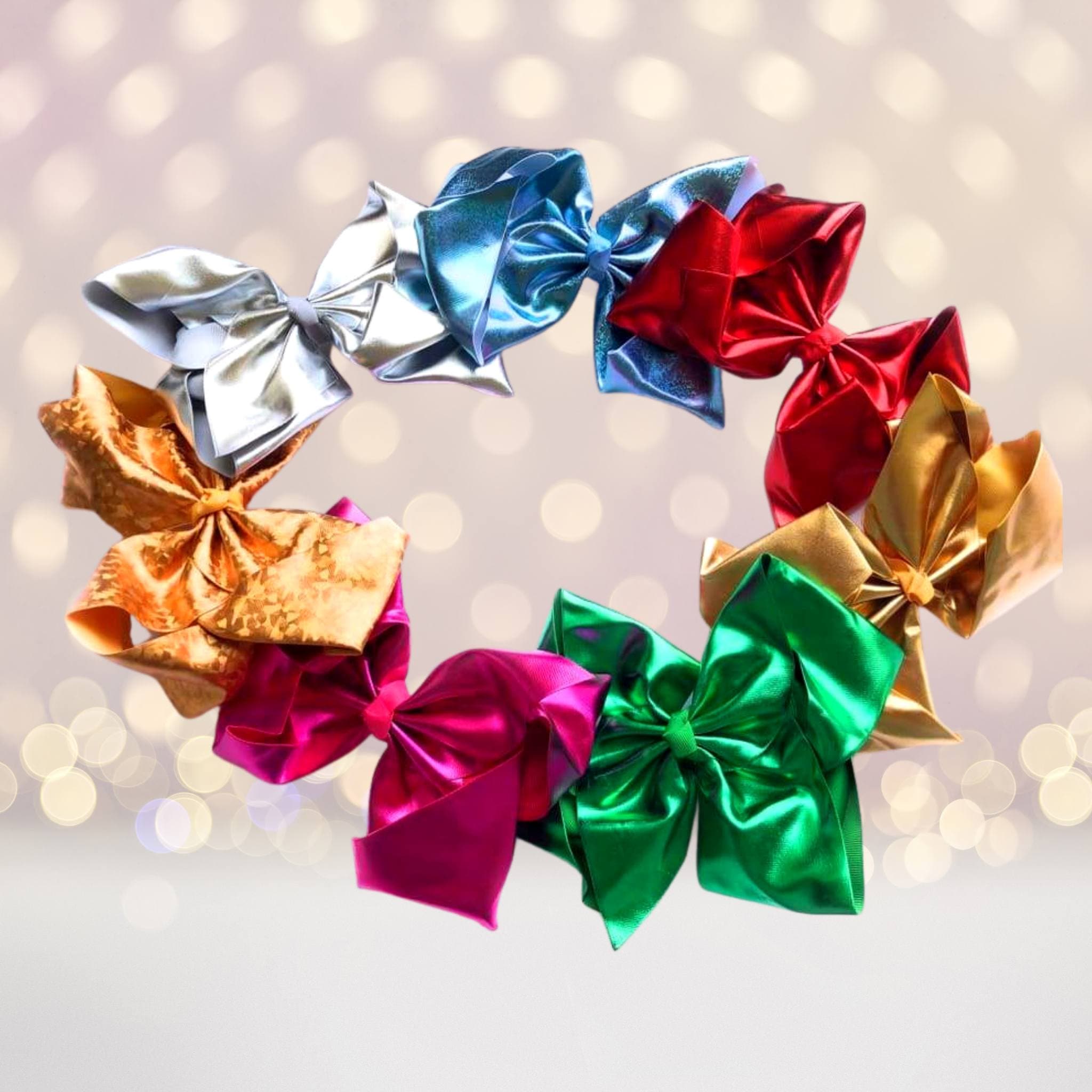 Girls 8 Inch Metallic Grosgrain Boutique Hair Bow On Alligator Clip