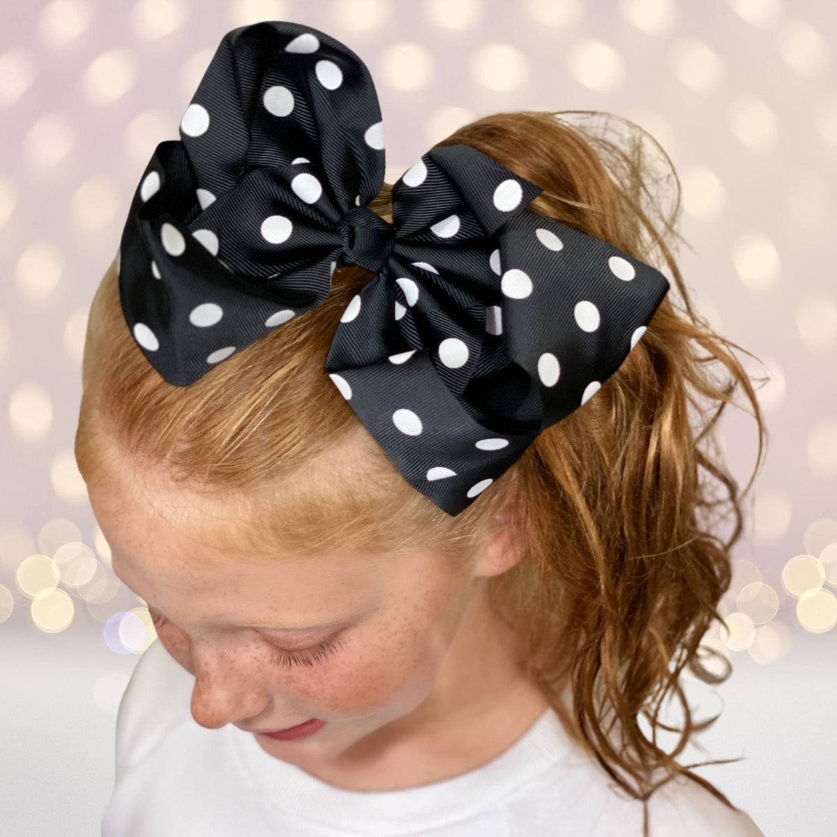 Girls 8 Inch Polka Dot Grosgrain Hair Bow