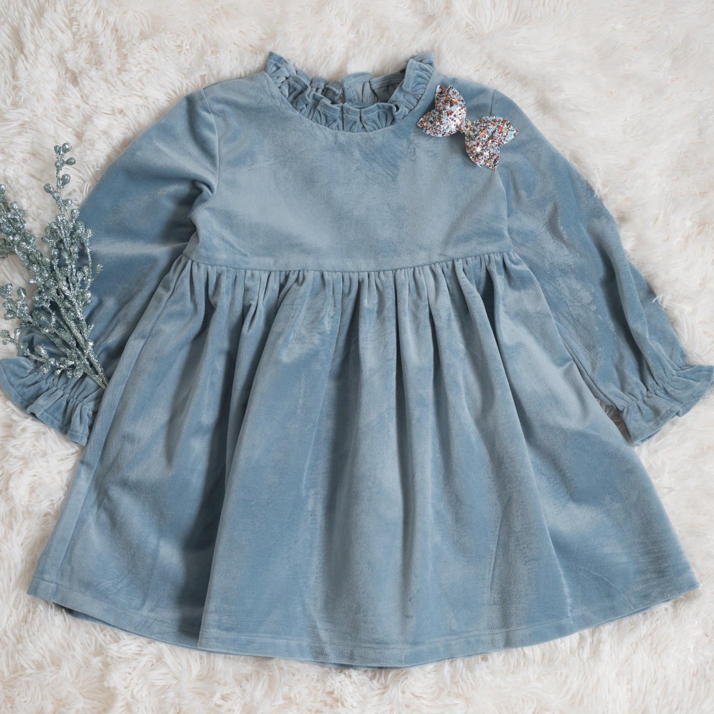 Girls Blue Christmas Dress In Velvet
