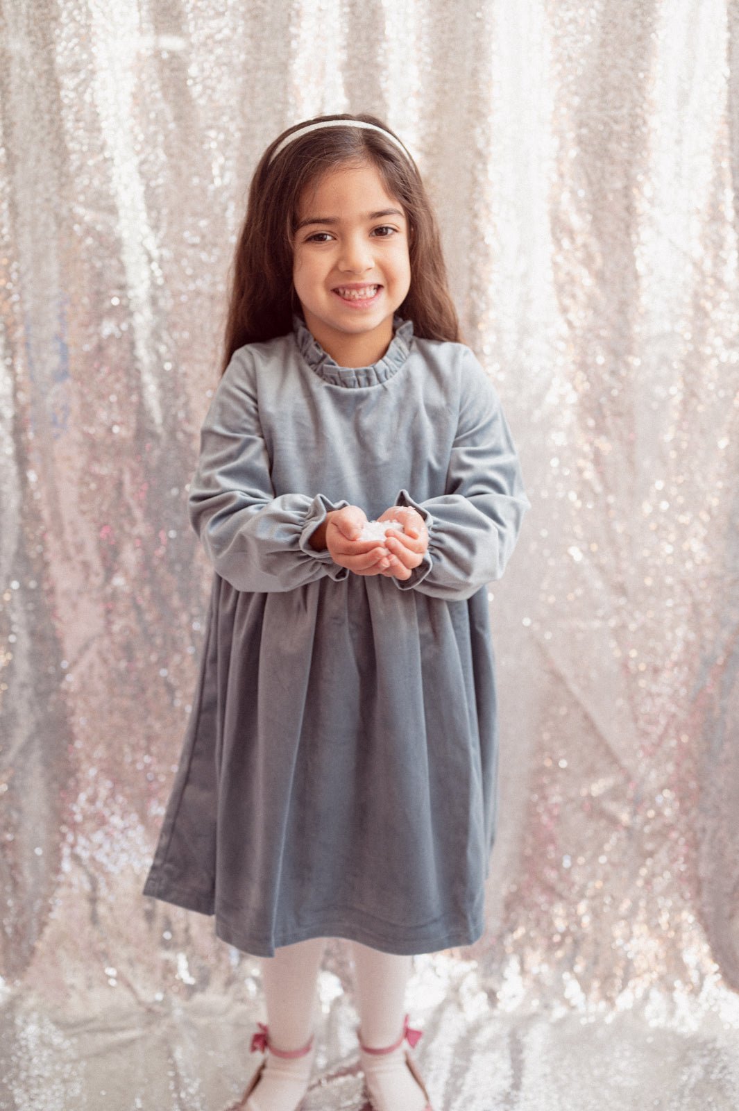 Girls Blue Christmas Dress In Velvet