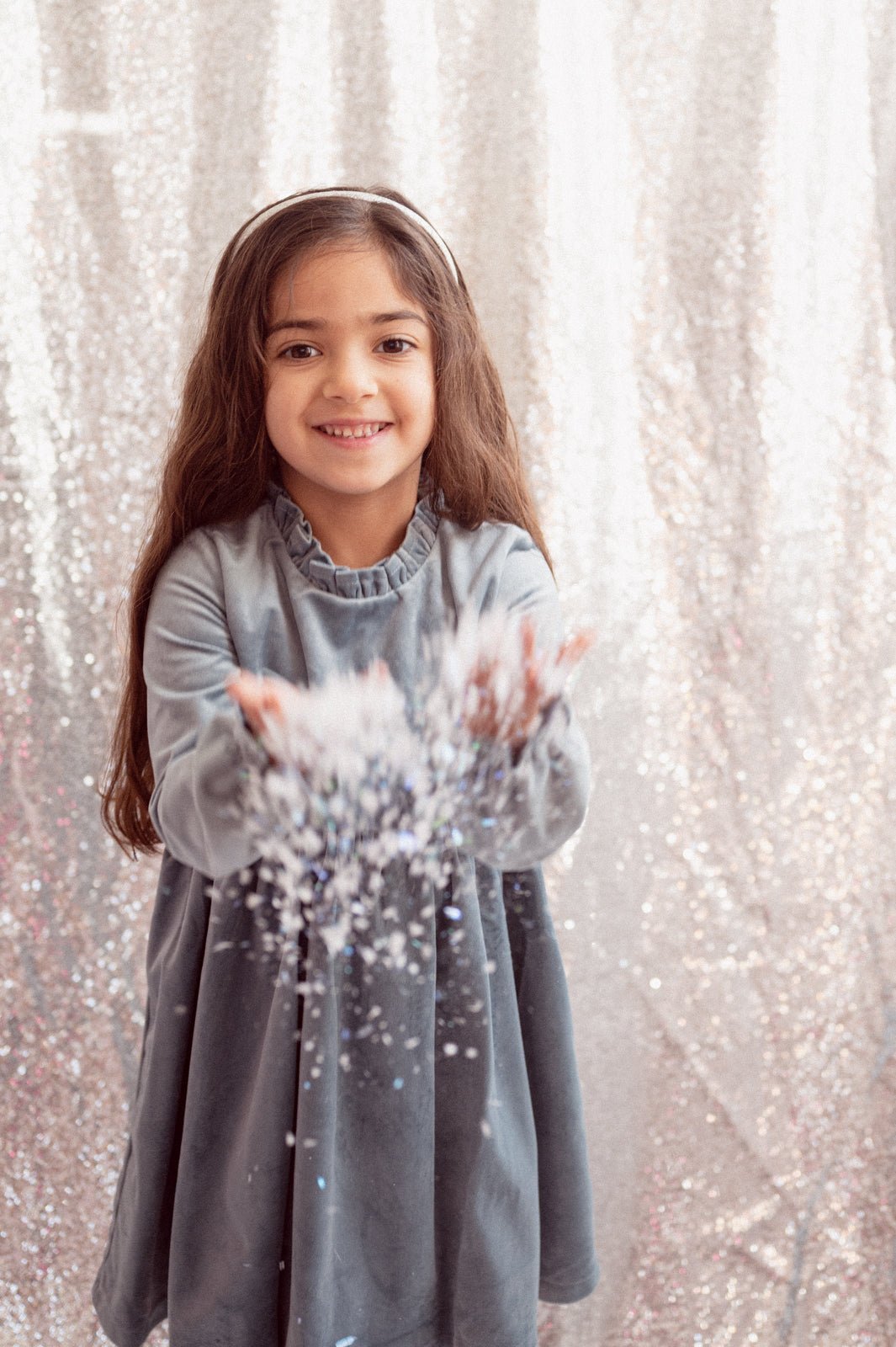 Girls Blue Christmas Dress In Velvet