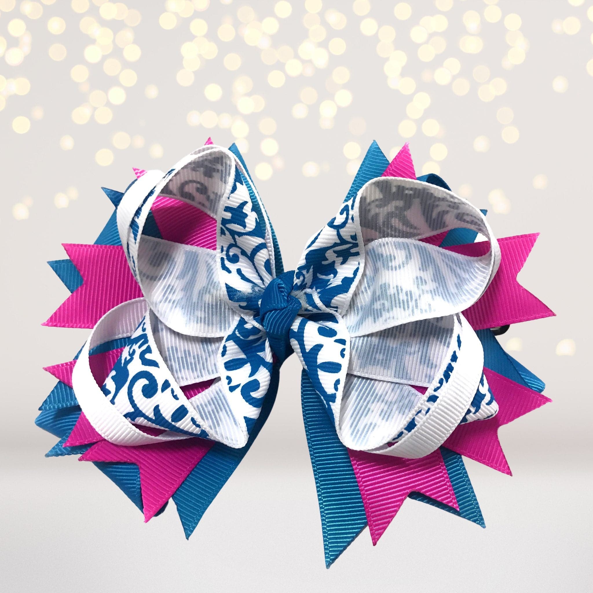Girls Layered Boutique Hair Bows, 5 Inch Fun Print Bows