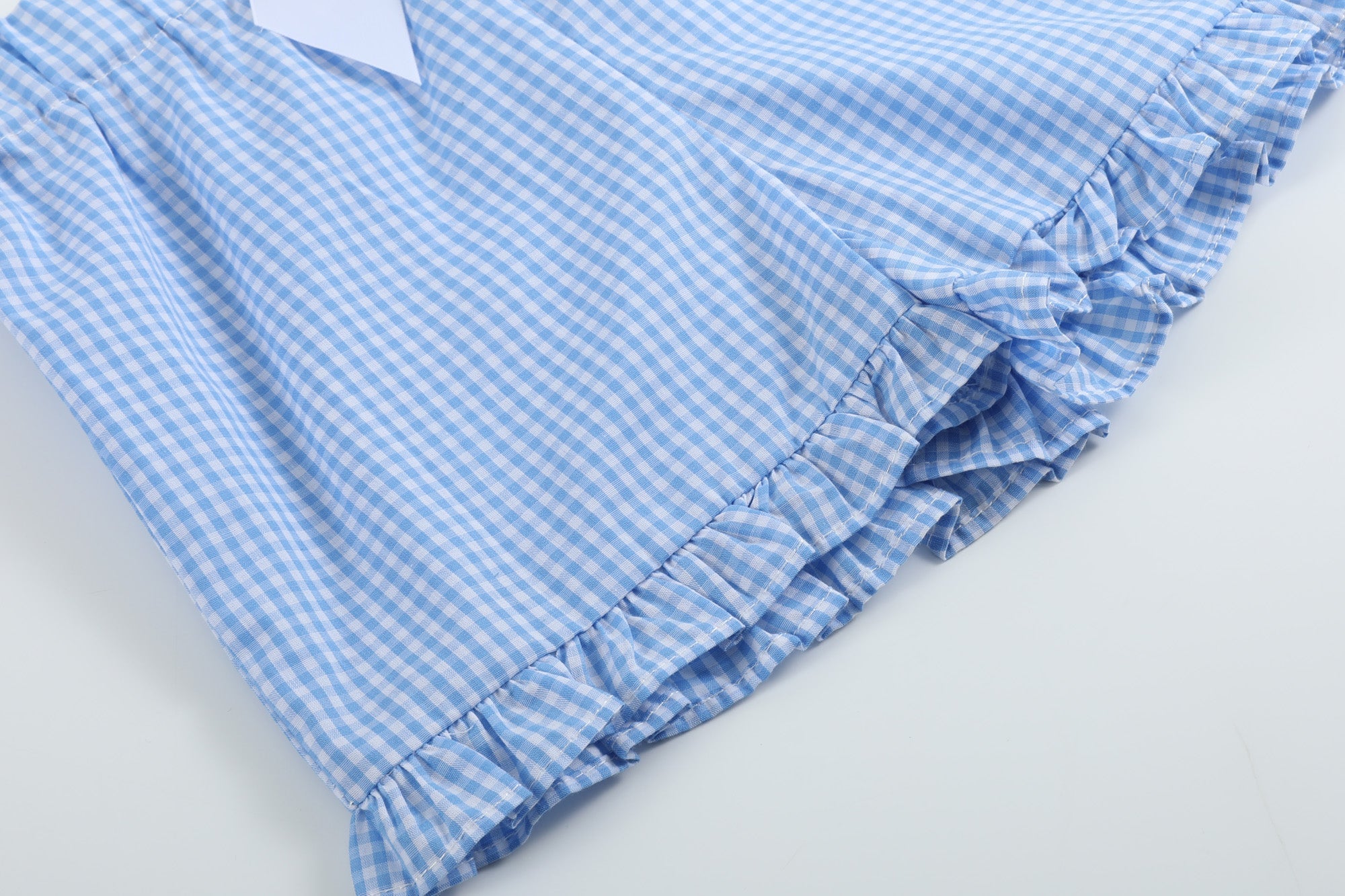 Girls Light Blue Gingham Golf Tee And Shorts 2pc Set