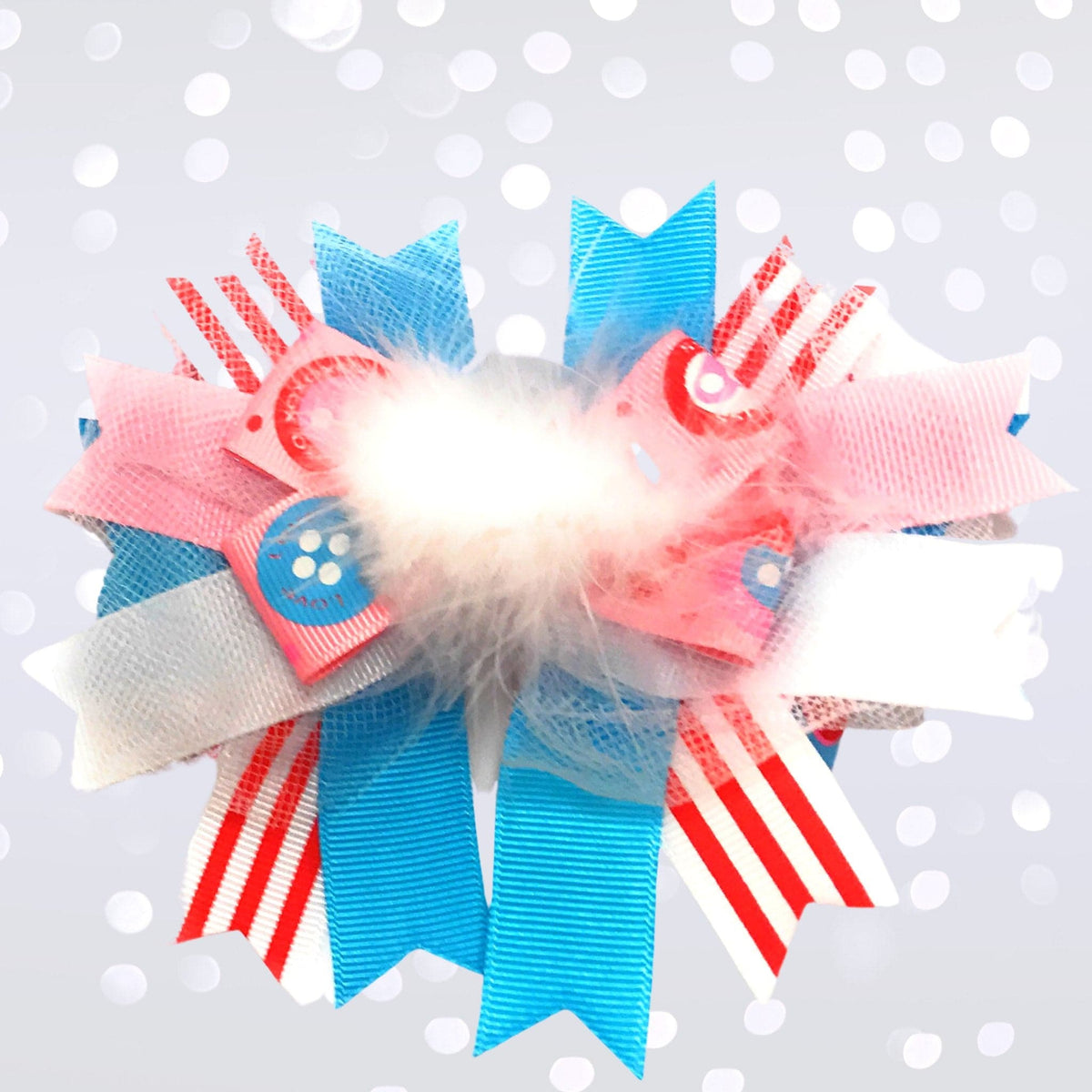 Girls Marabou Puff Layered Boutique Hair Bow