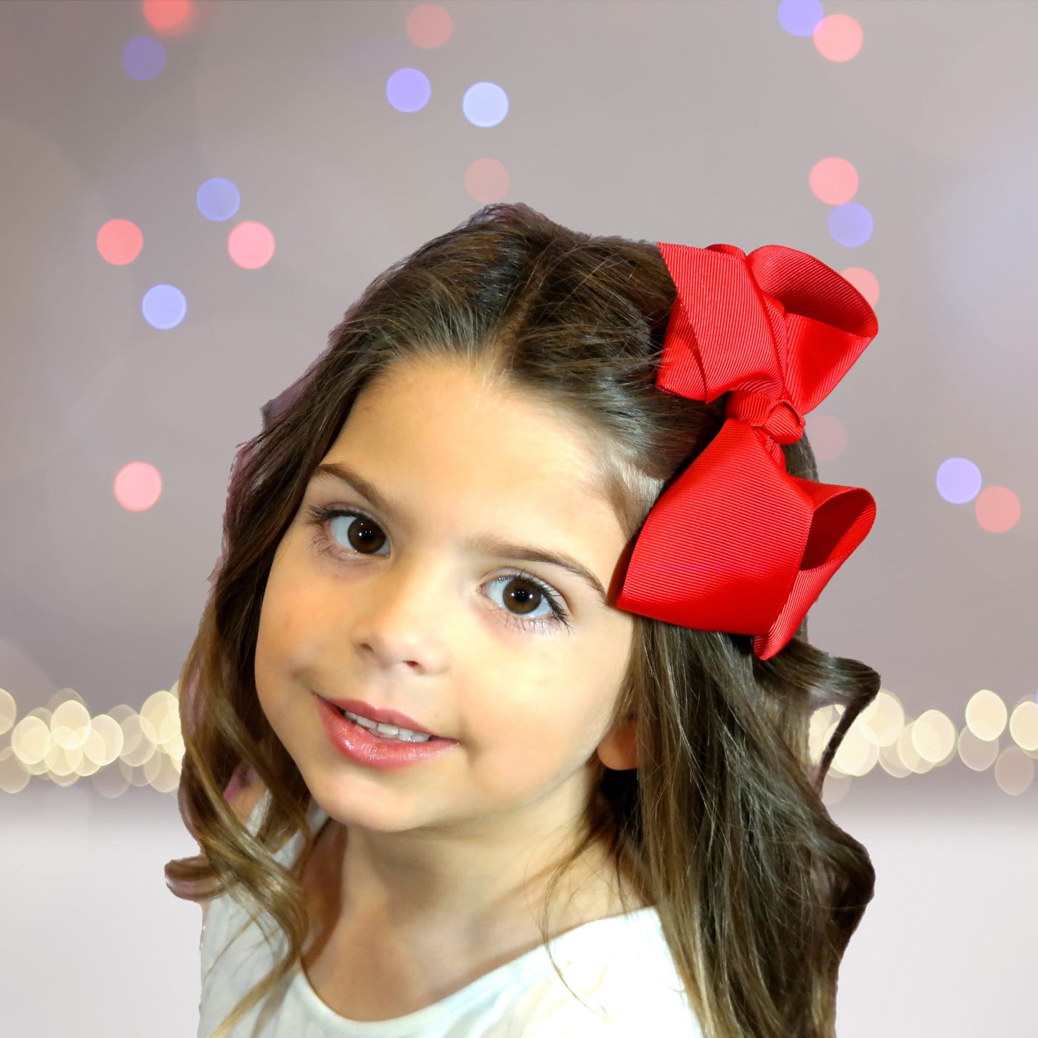 Girls Medium Basic Hair Bow, Solid Ribbon Hair Bow