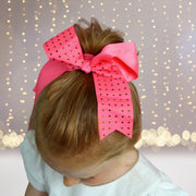 Girls Rhinestone Cheer Bow Ponytail, Bling Cheerleader Hair Elastic
