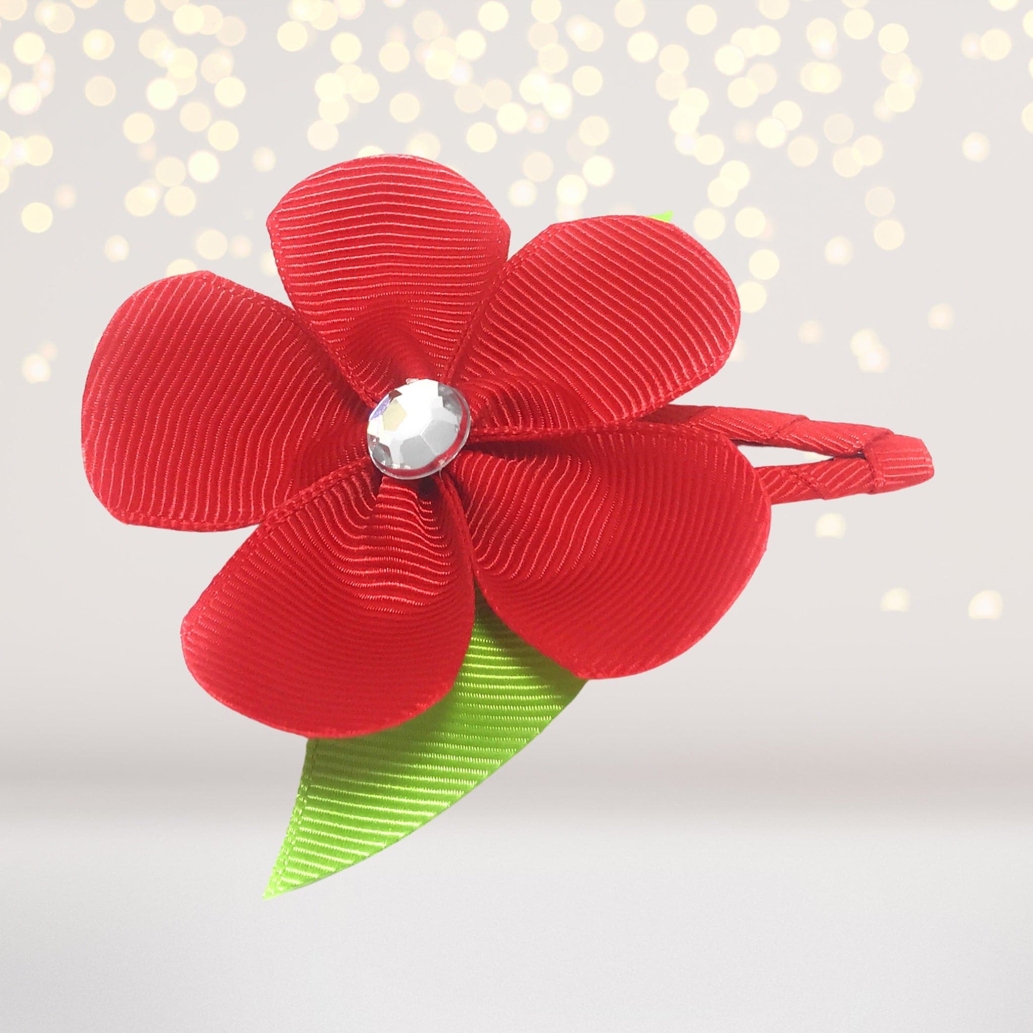 Girls Ribbon Hair Flower On Snappy Clip