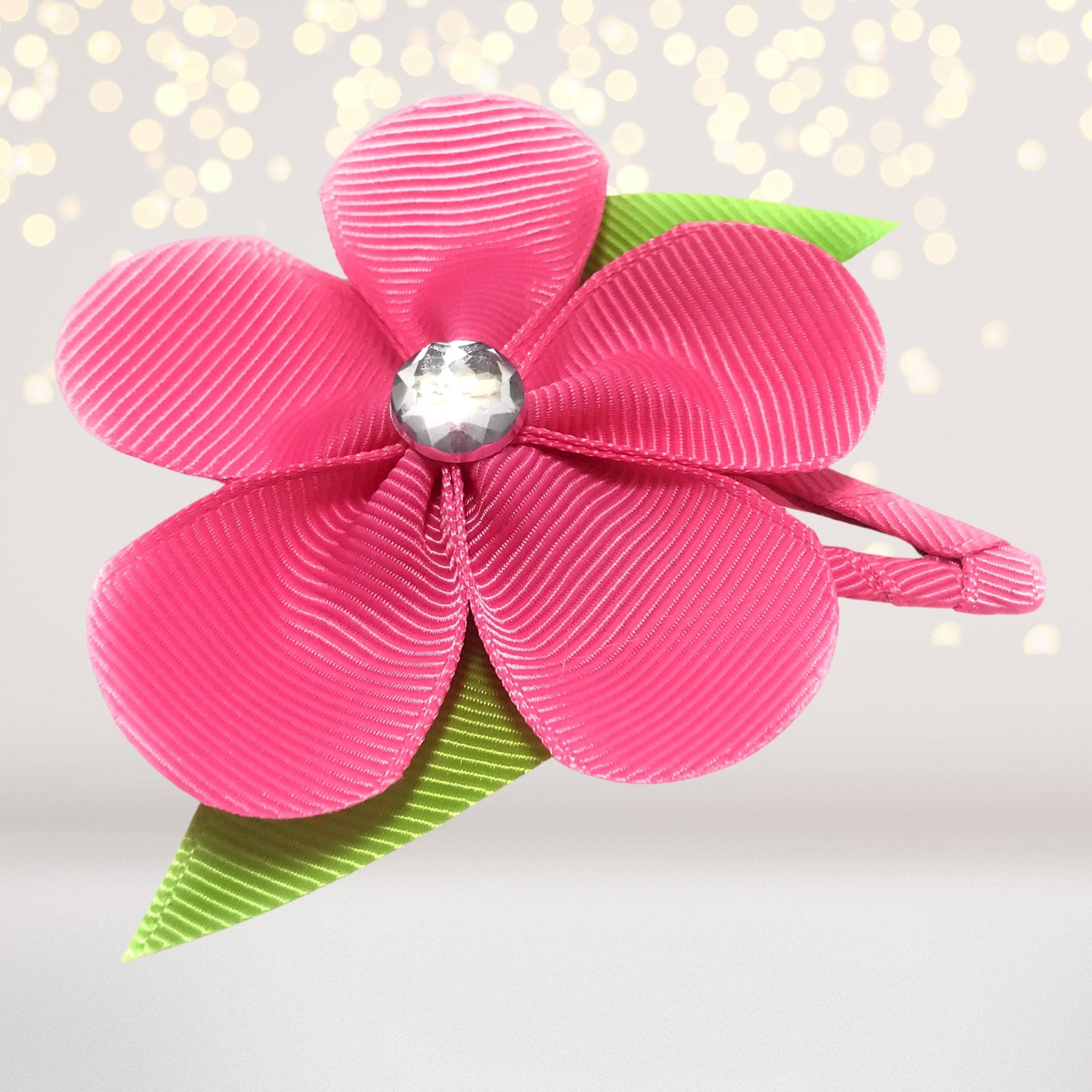 Girls Ribbon Hair Flower On Snappy Clip