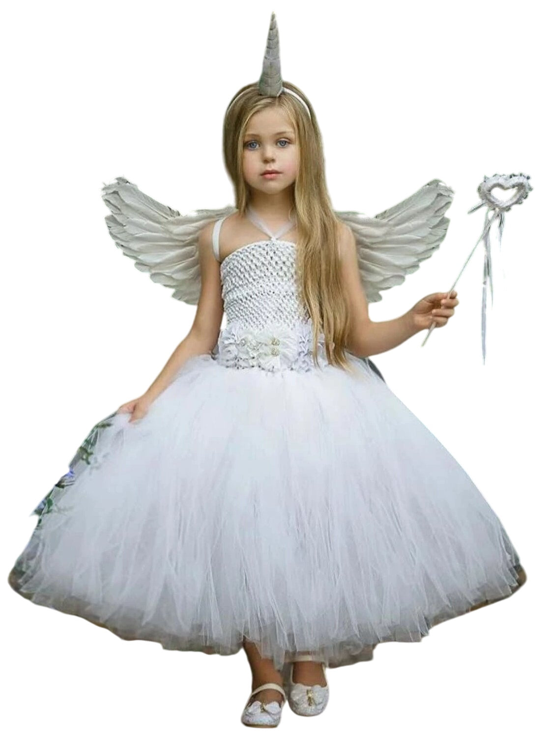 Girls White Angel Unicorn Tutu Halloween Costume