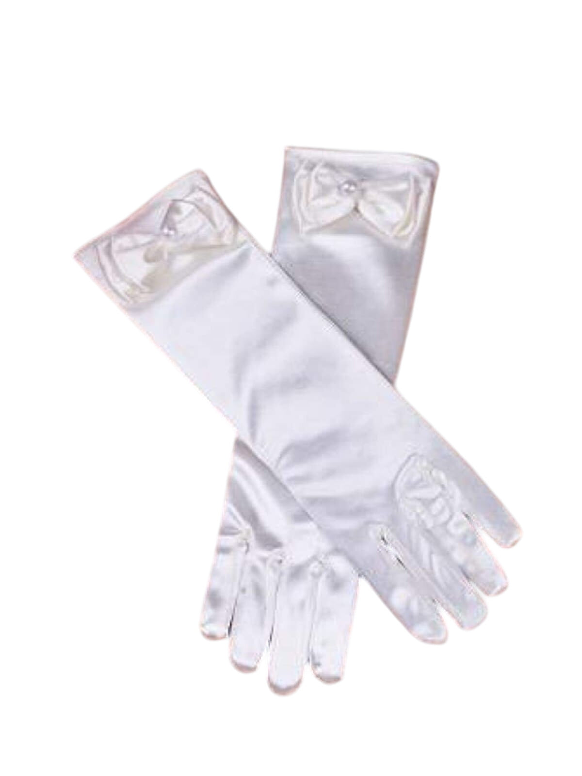 Girls White Satin Dress Up Gloves