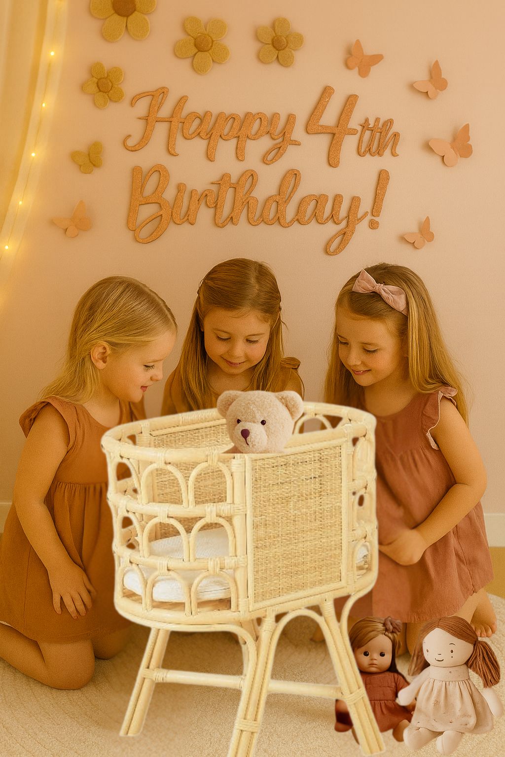 Rattan Doll Crib – Handmade Wicker Doll Bed, Boho Montessori Toy Bassinet For Girls