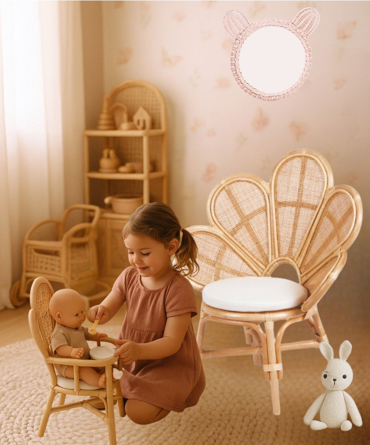 Handmade Rattan Flower Chair For Kids – Blossom Bloom Rattan Chair – Handwoven Flower Chair For Kids And Dolls| Boho Nursery & Playroom Furniture