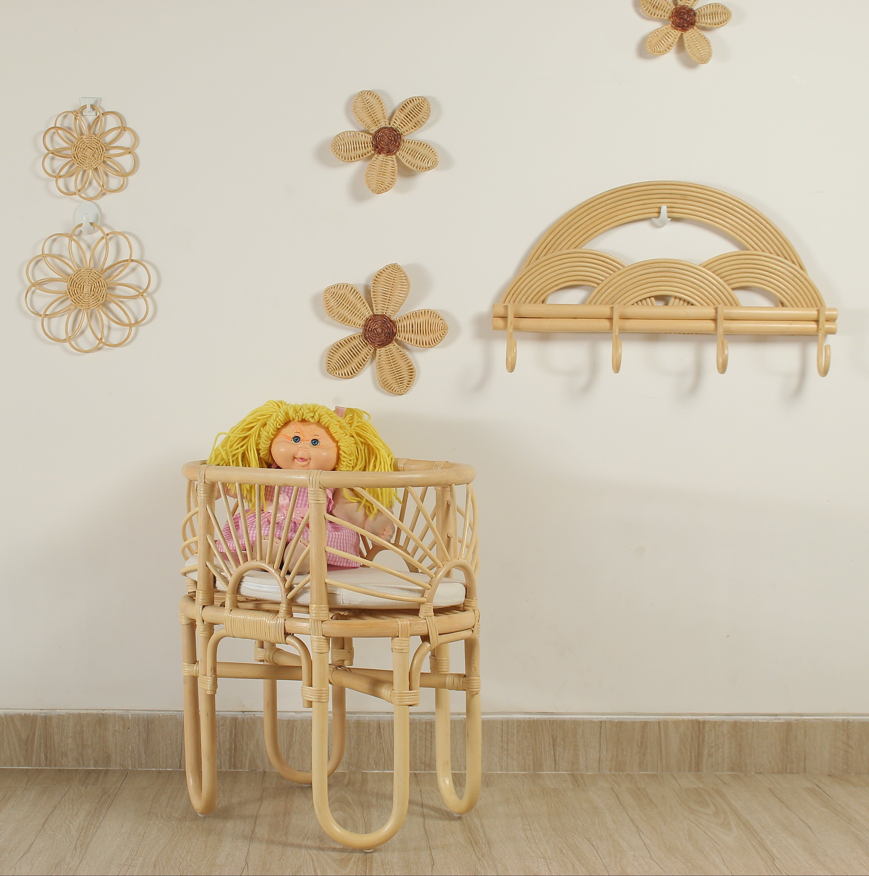 Montessori Rainbow Wall Hanger  |  Rattan Wall Rack | Boho Nursery Wall Hooks For Kids