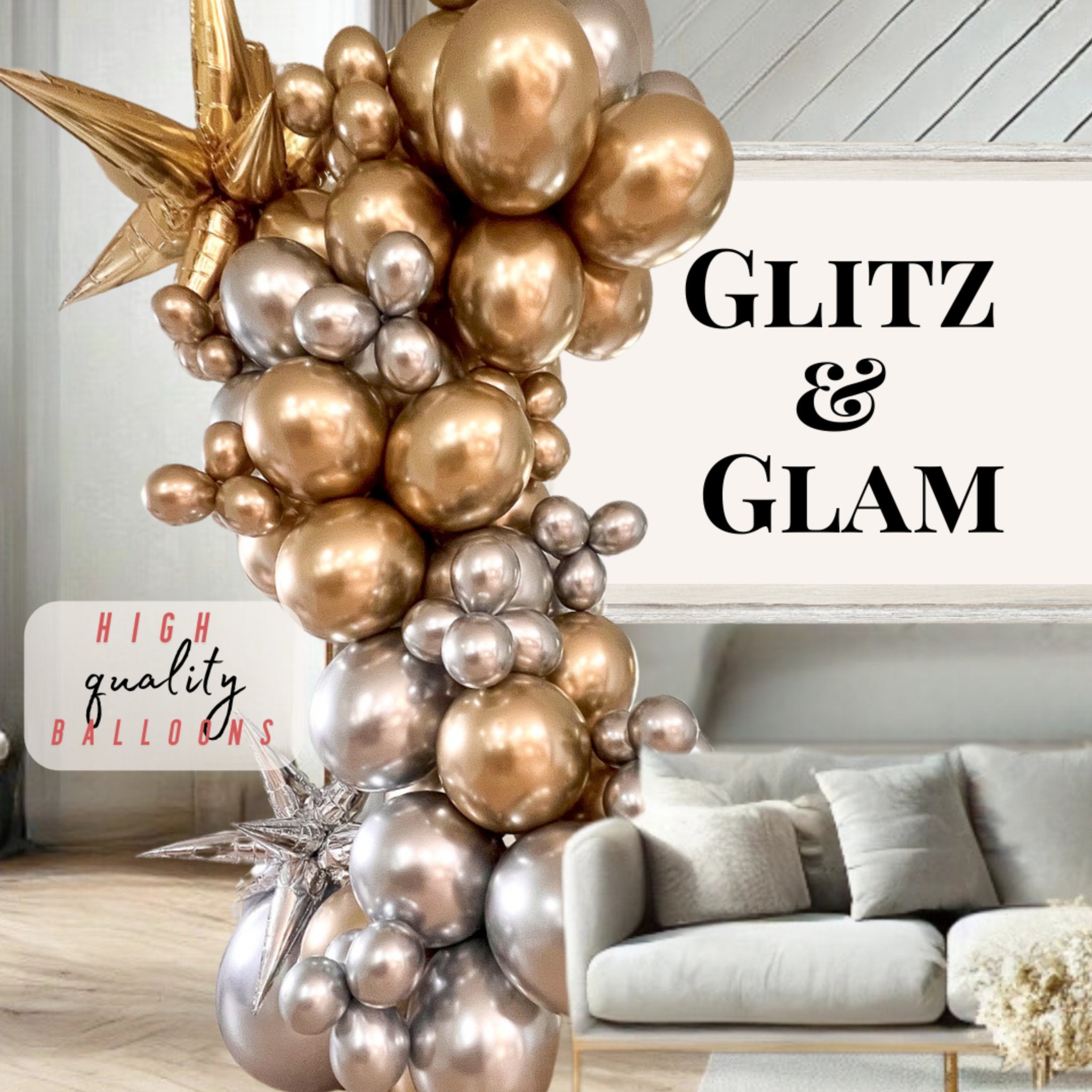 Classic Glitz & Glam Silver & Gold Balloon Arch – 8ft