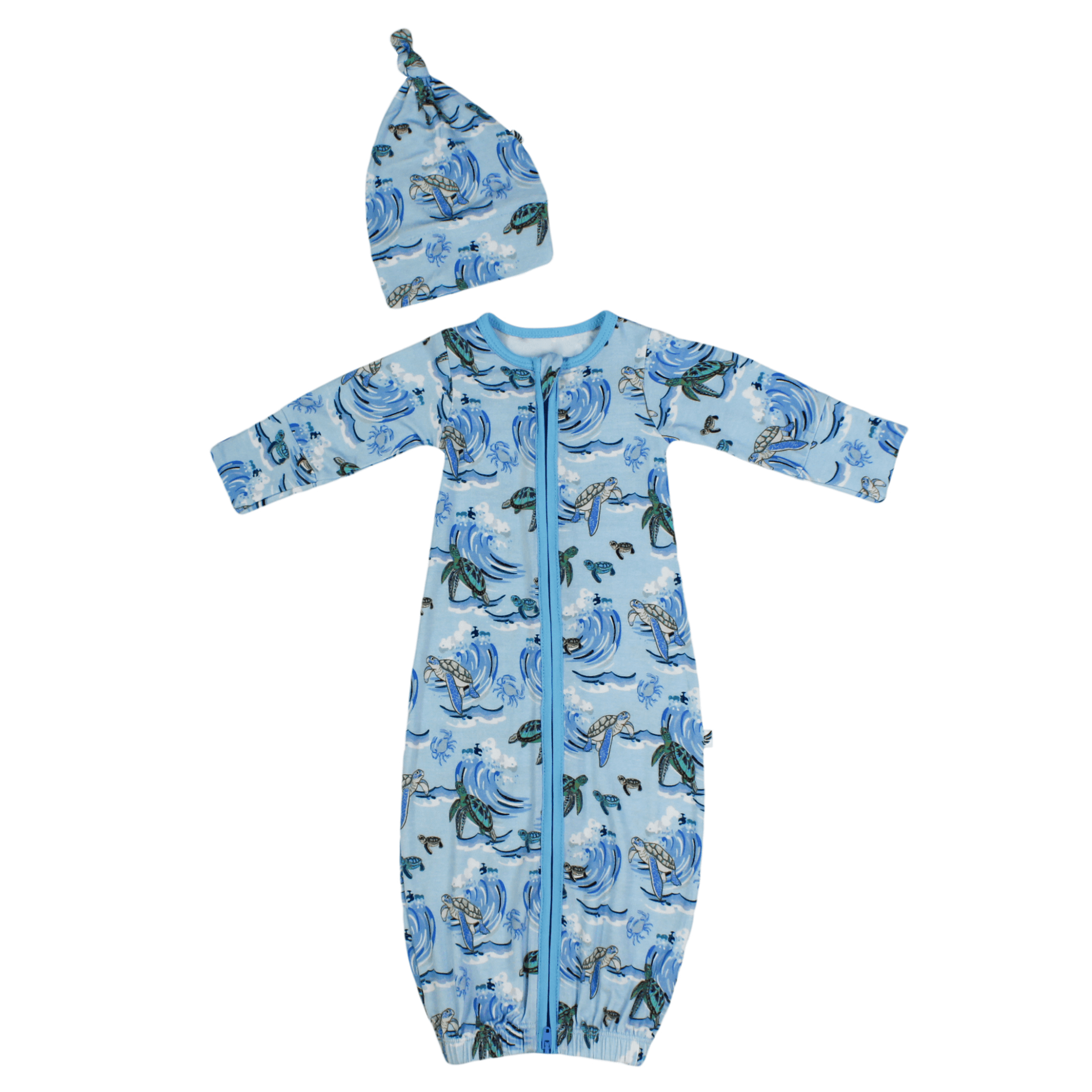 Go With The Flow Sea Turtles Newborn Gown & Knot Hat Set