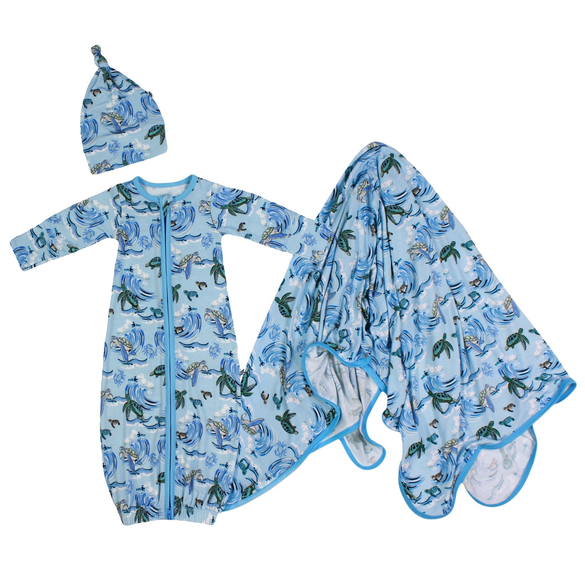 Go With The Flow Sea Turtles Newborn Gown & Knot Hat Set