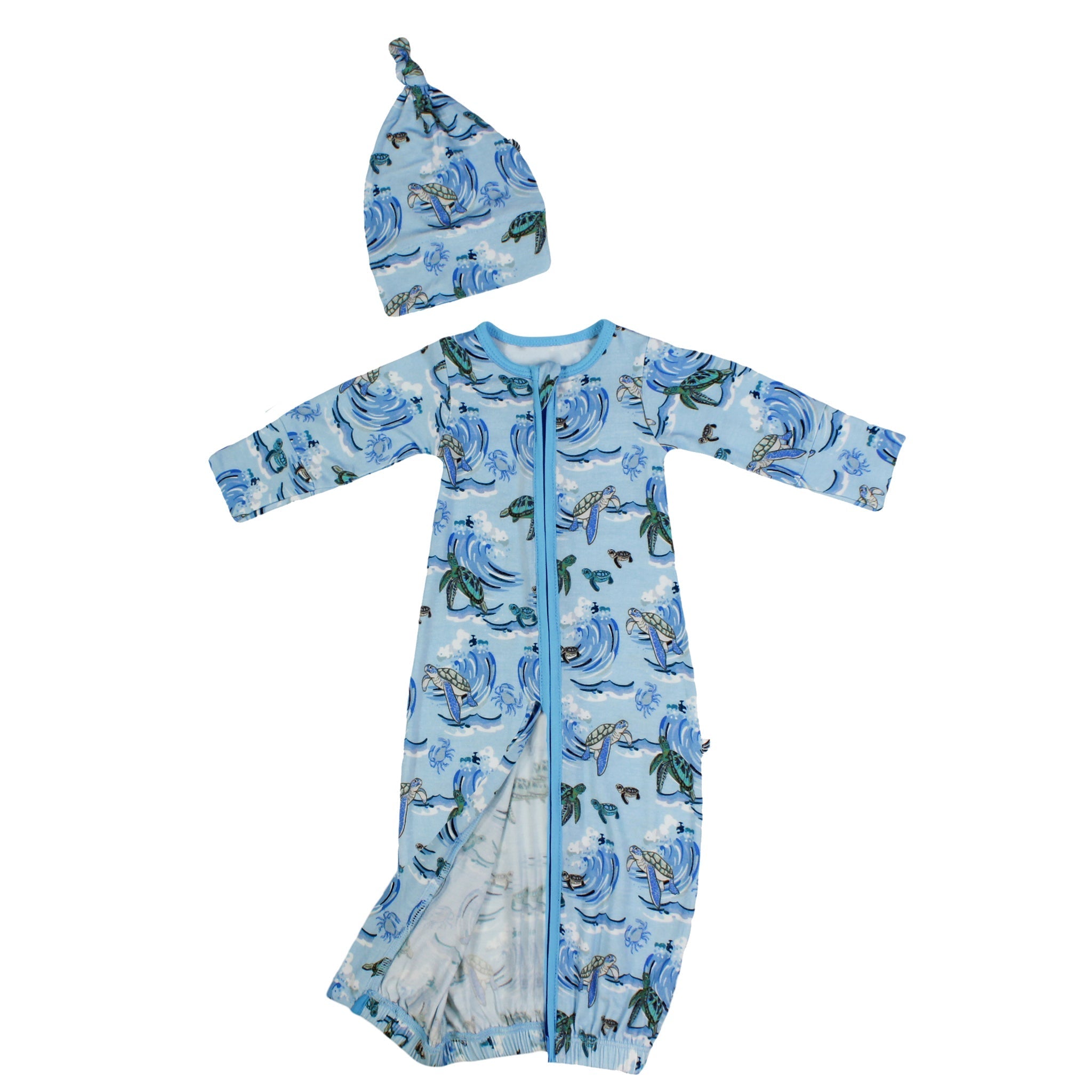 Go With The Flow Sea Turtles Newborn Gown & Knot Hat Set